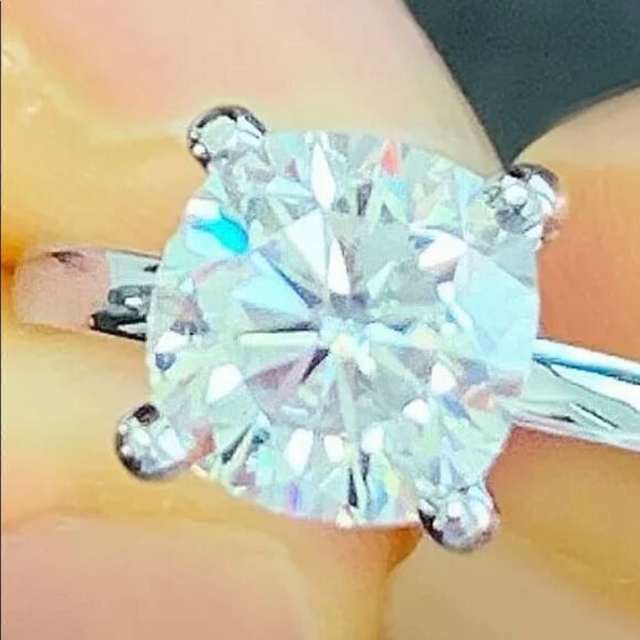 Cushion Cut Solitaire Ring, Silver Band, Elegant Engagement Bridal Promise - Picture 2 of 12